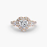 BW James Jewelers setting 9K Rose Gold / Heart Three-Stone Ring with Halo 2