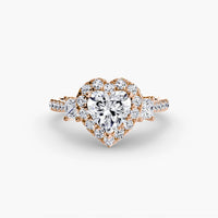 BW James Jewelers setting 9K Rose Gold / Heart Three-Stone Ring with Halo 2