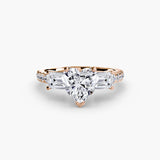 BW James Jewelers setting 9K Rose Gold / Heart Three-Stone Ring with Pavé Band 4