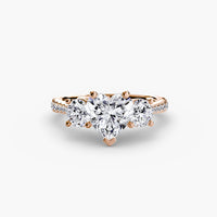 BW James Jewelers setting 9K Rose Gold / Heart Three-Stone with Pavé Band