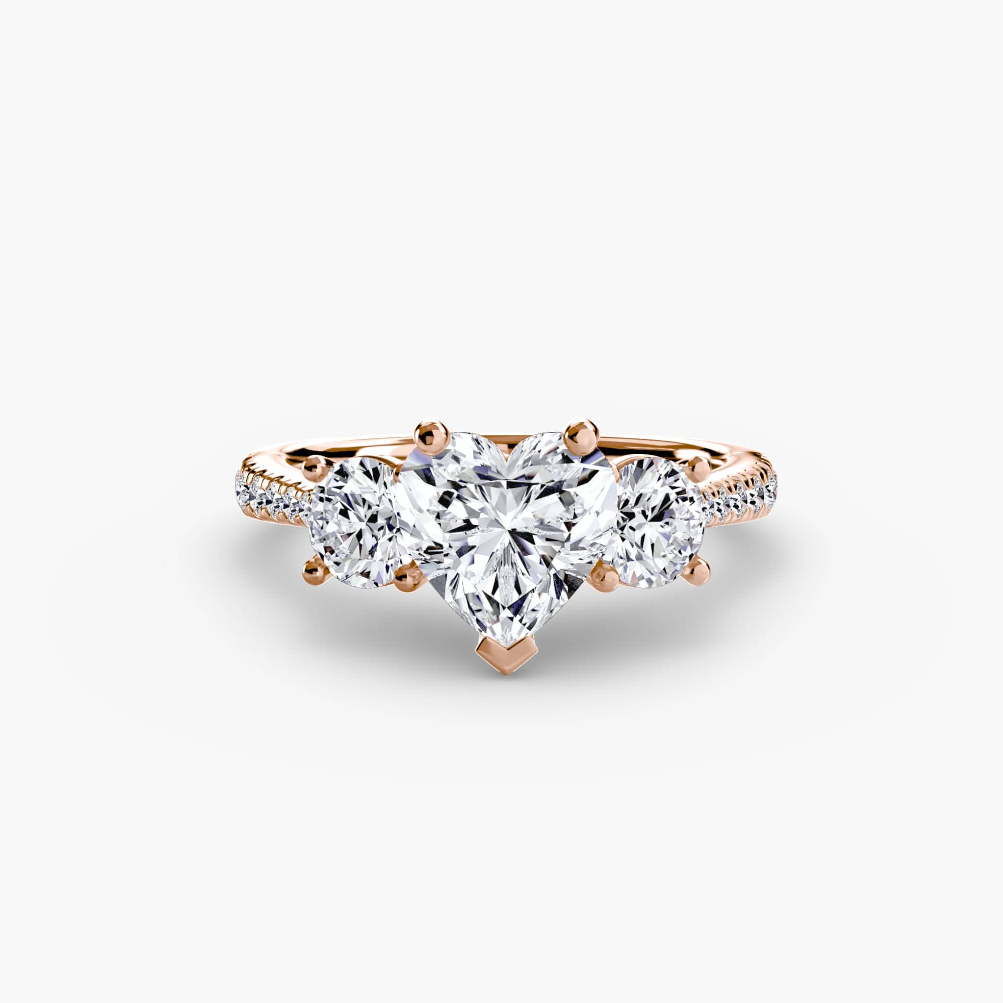 BW James Jewelers setting 9K Rose Gold / Heart Three-Stone with Pavé Band