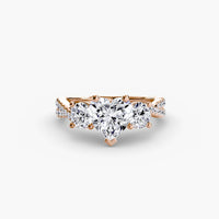 BW James Jewelers setting 9K Rose Gold / Heart Three-Stone with Pavé Band 2