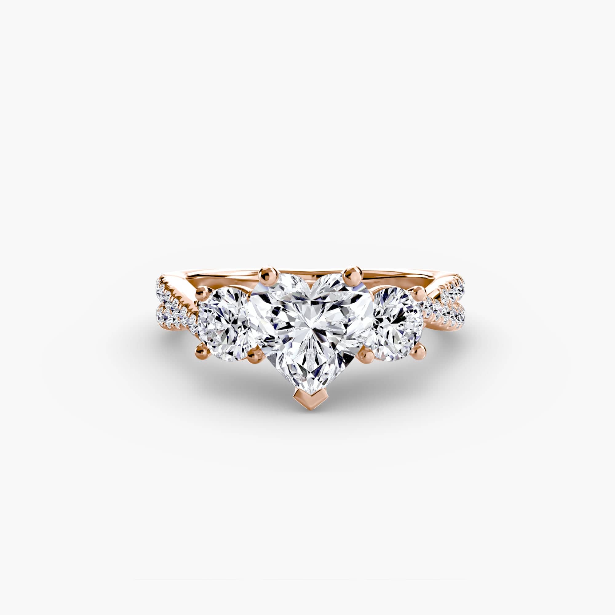 BW James Jewelers setting 9K Rose Gold / Heart Three-Stone with Pavé Band 2