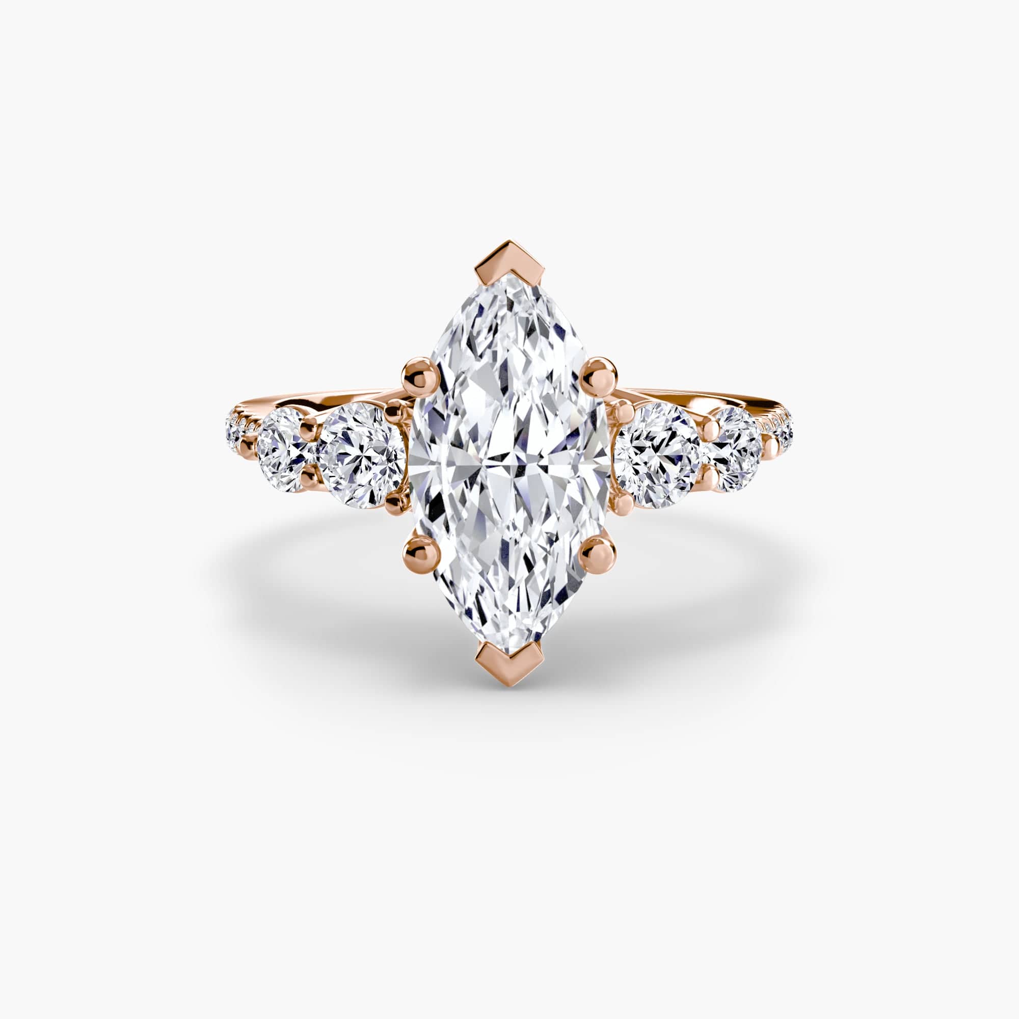 BW James Jewelers setting 9K Rose Gold / Marquise Five Stone Ring with Pavé Band