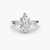 BW James Jewelers setting 9K Rose Gold / Marquise Three-Stone Ring (Baguette Side Stones)
