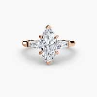 BW James Jewelers setting 9K Rose Gold / Marquise Three-Stone Ring (Baguette Side Stones)