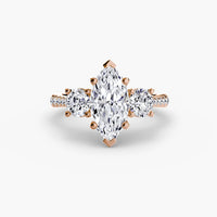 BW James Jewelers setting 9K Rose Gold / Marquise Three-Stone with Pavé Band