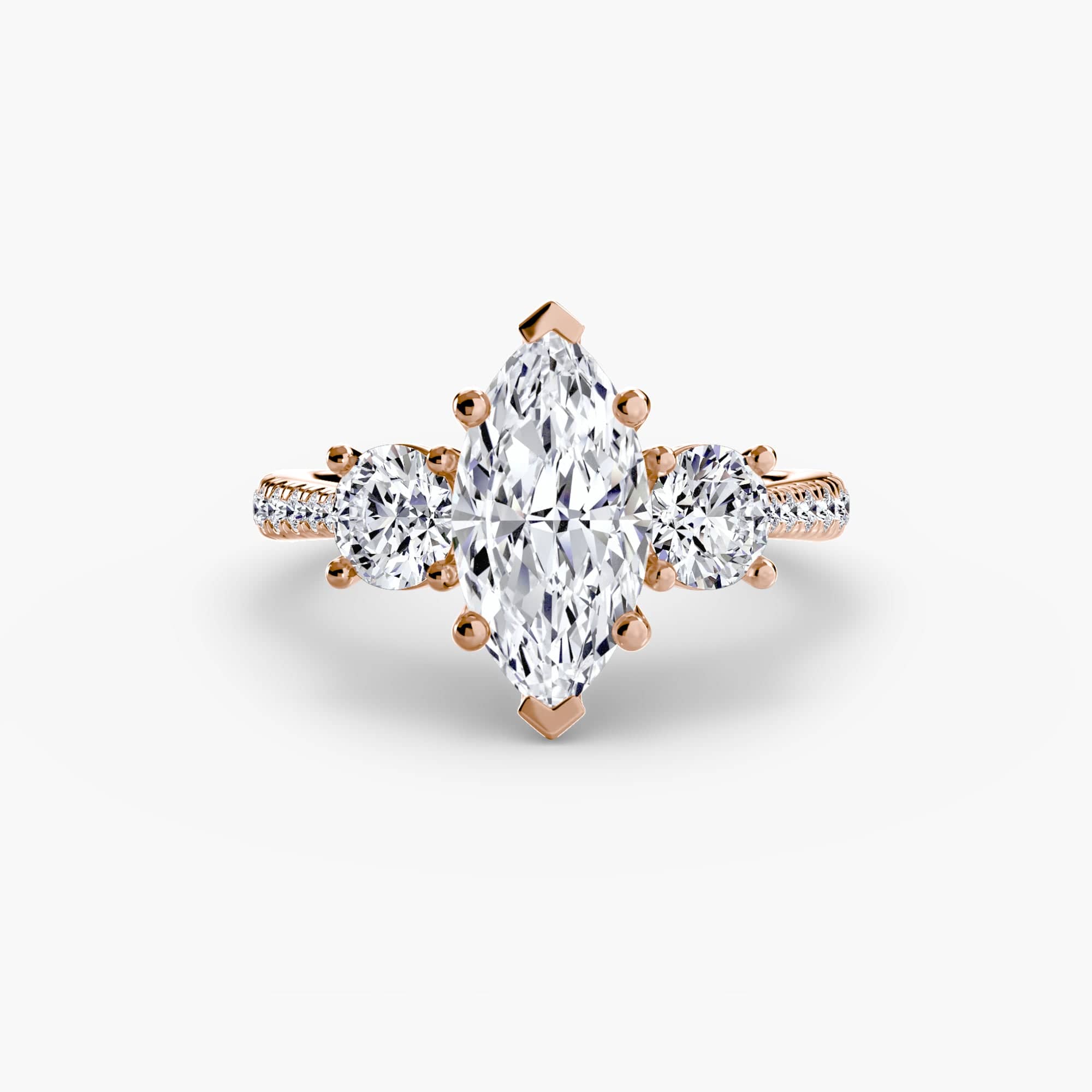 BW James Jewelers setting 9K Rose Gold / Marquise Three-Stone with Pavé Band
