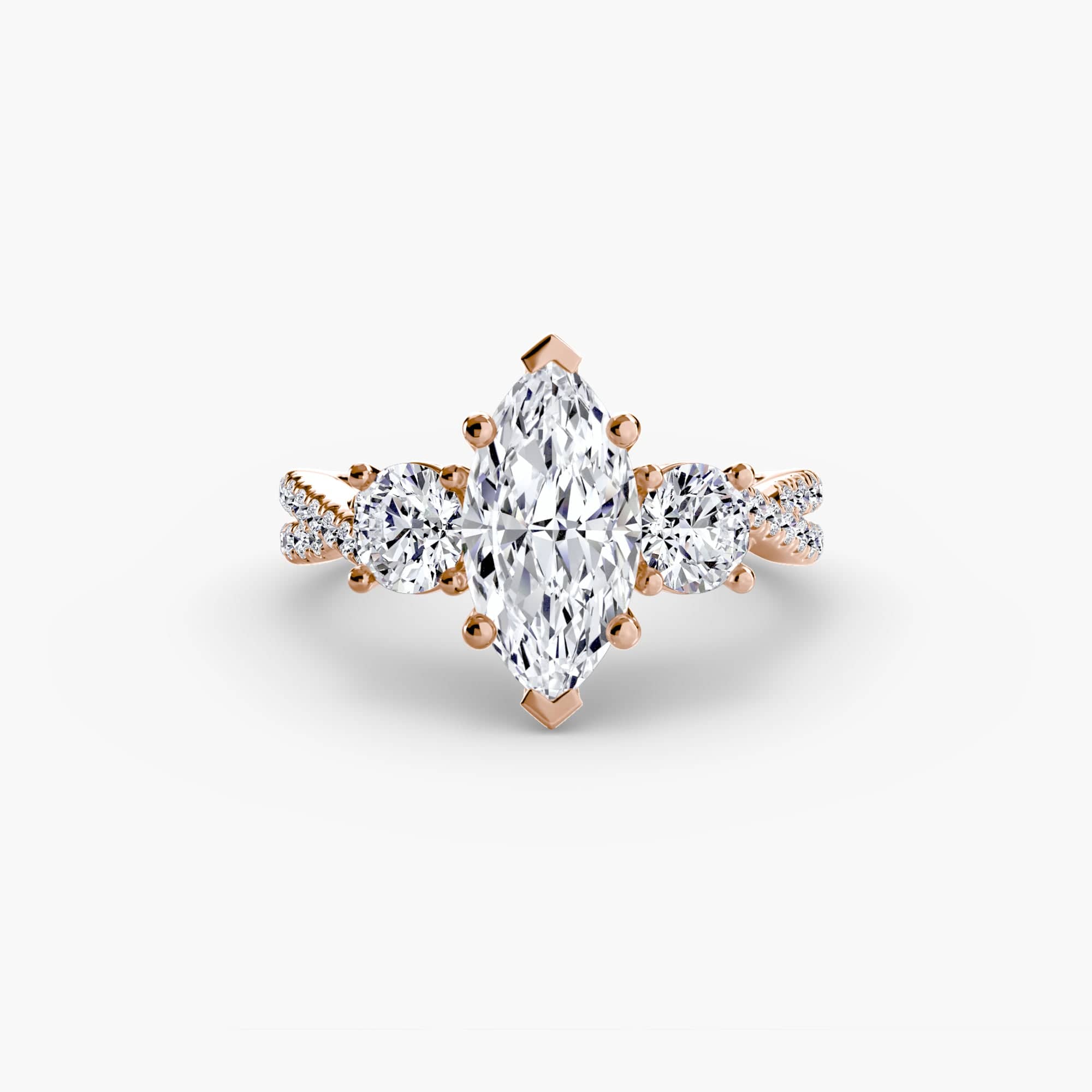 BW James Jewelers setting 9K Rose Gold / Marquise Three-Stone with Pavé Band 2
