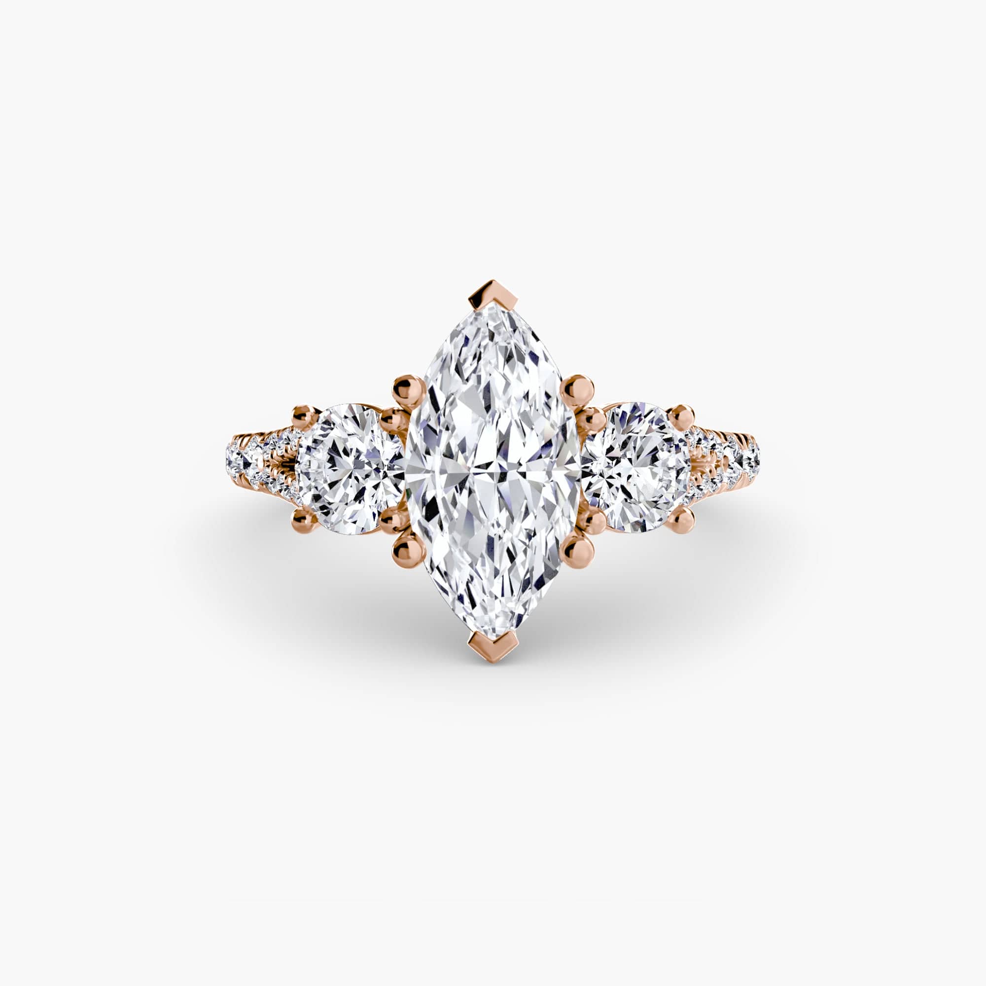 BW James Jewelers setting 9K Rose Gold / Marquise Three-Stone with Pavé Band 3