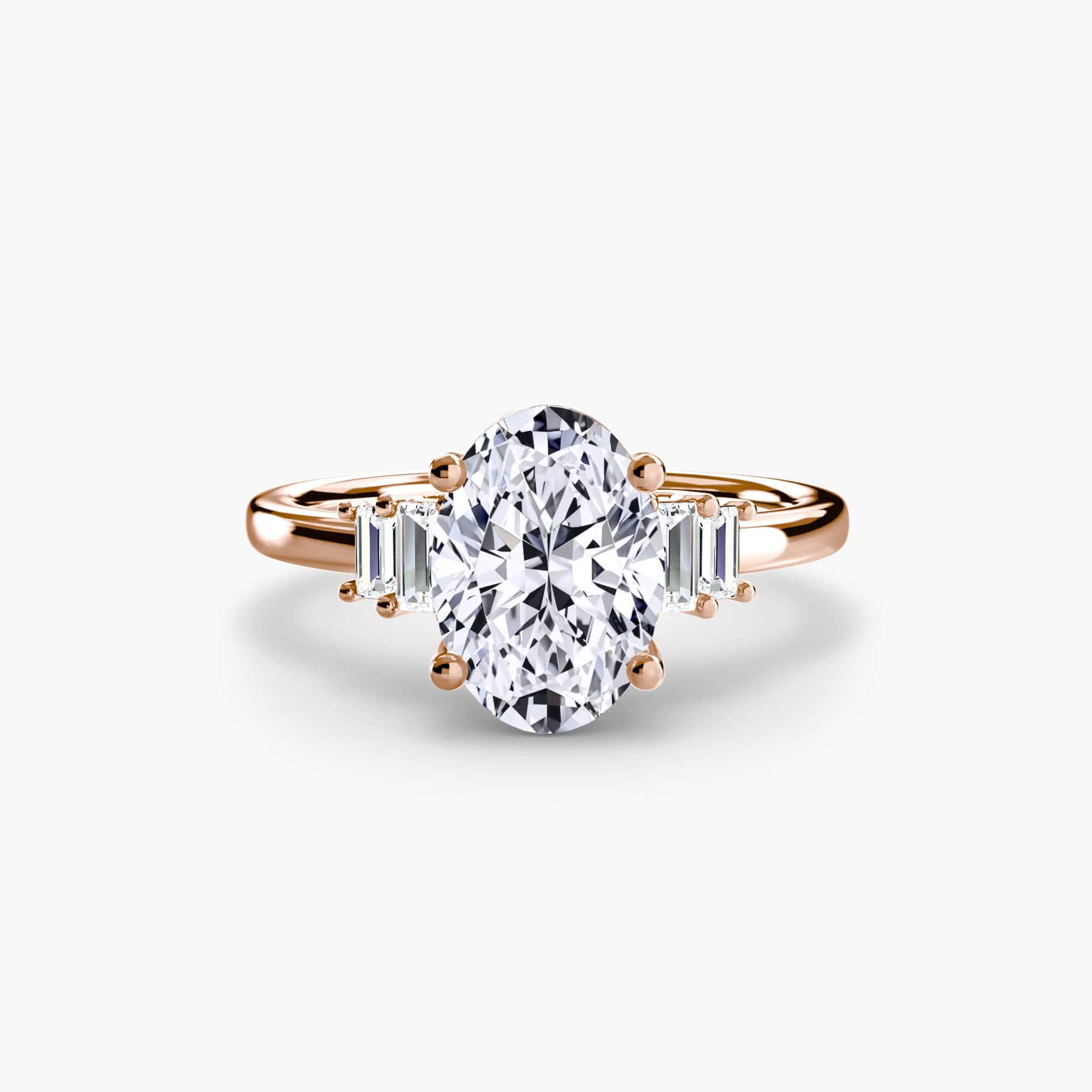 BW James Jewelers setting 9K Rose Gold / Oval Baguette Accent Solitaire