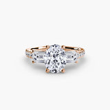BW James Jewelers setting 9K Rose Gold / Oval Three-Stone Ring with Pavé Band 4