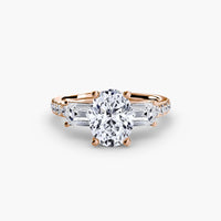 BW James Jewelers setting 9K Rose Gold / Oval Three-Stone Ring with Pavé Band 4