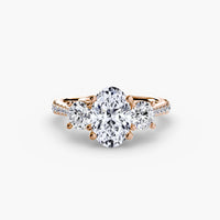 BW James Jewelers setting 9K Rose Gold / Oval Three-Stone with Pavé Band