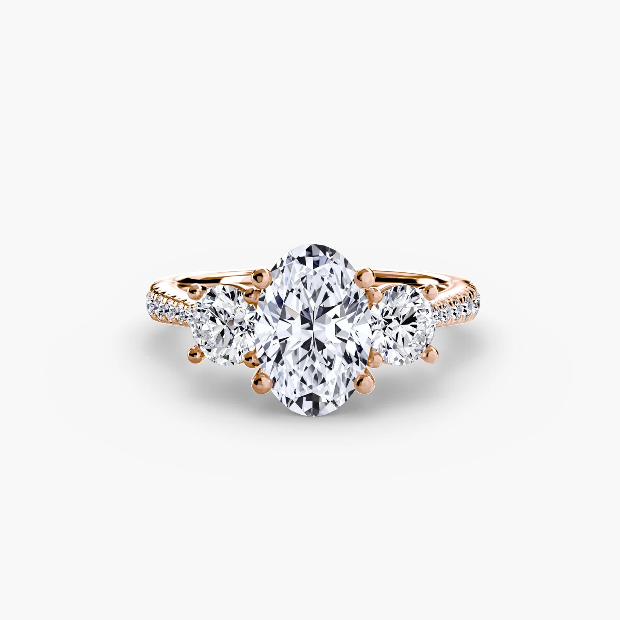 BW James Jewelers setting 9K Rose Gold / Oval Three-Stone with Pavé Band