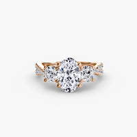 BW James Jewelers setting 9K Rose Gold / Oval Three-Stone with Pavé Band 2