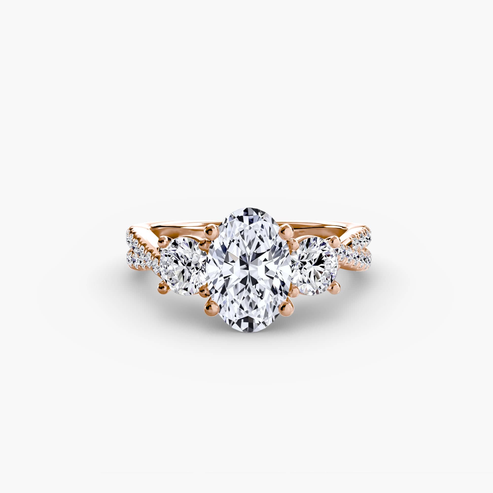 BW James Jewelers setting 9K Rose Gold / Oval Three-Stone with Pavé Band 2