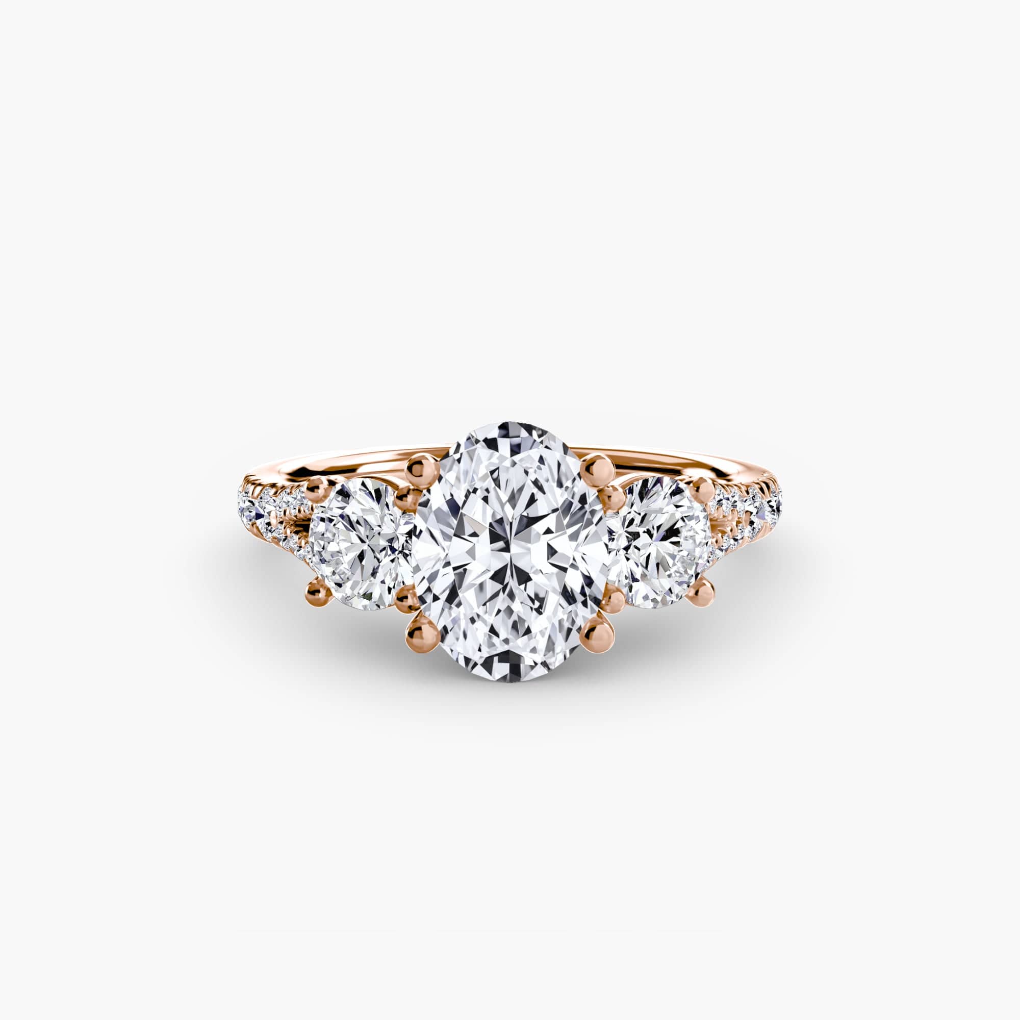 BW James Jewelers setting 9K Rose Gold / Oval Three-Stone with Pavé Band 3