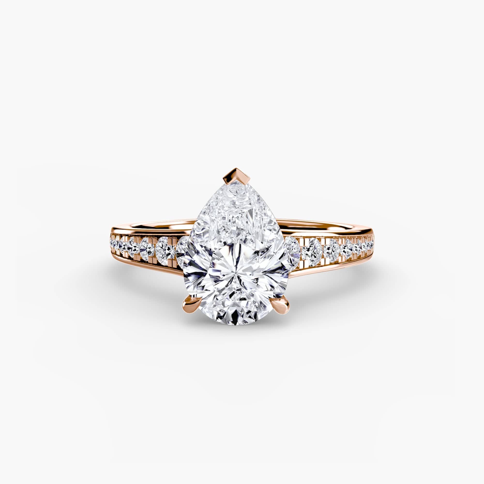 BW James Jewelers setting 9K Rose Gold / Pear Solitaire with Pavé 7