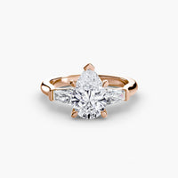 BW James Jewelers setting 9K Rose Gold / Pear Three-Stone Ring (Baguette Side Stones)