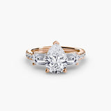 BW James Jewelers setting 9K Rose Gold / Pear Three-Stone Ring with Pavé Band 4
