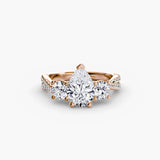 BW James Jewelers setting 9K Rose Gold / Pear Three-Stone with Pavé Band 2