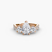BW James Jewelers setting 9K Rose Gold / Pear Three-Stone with Pavé Band 2