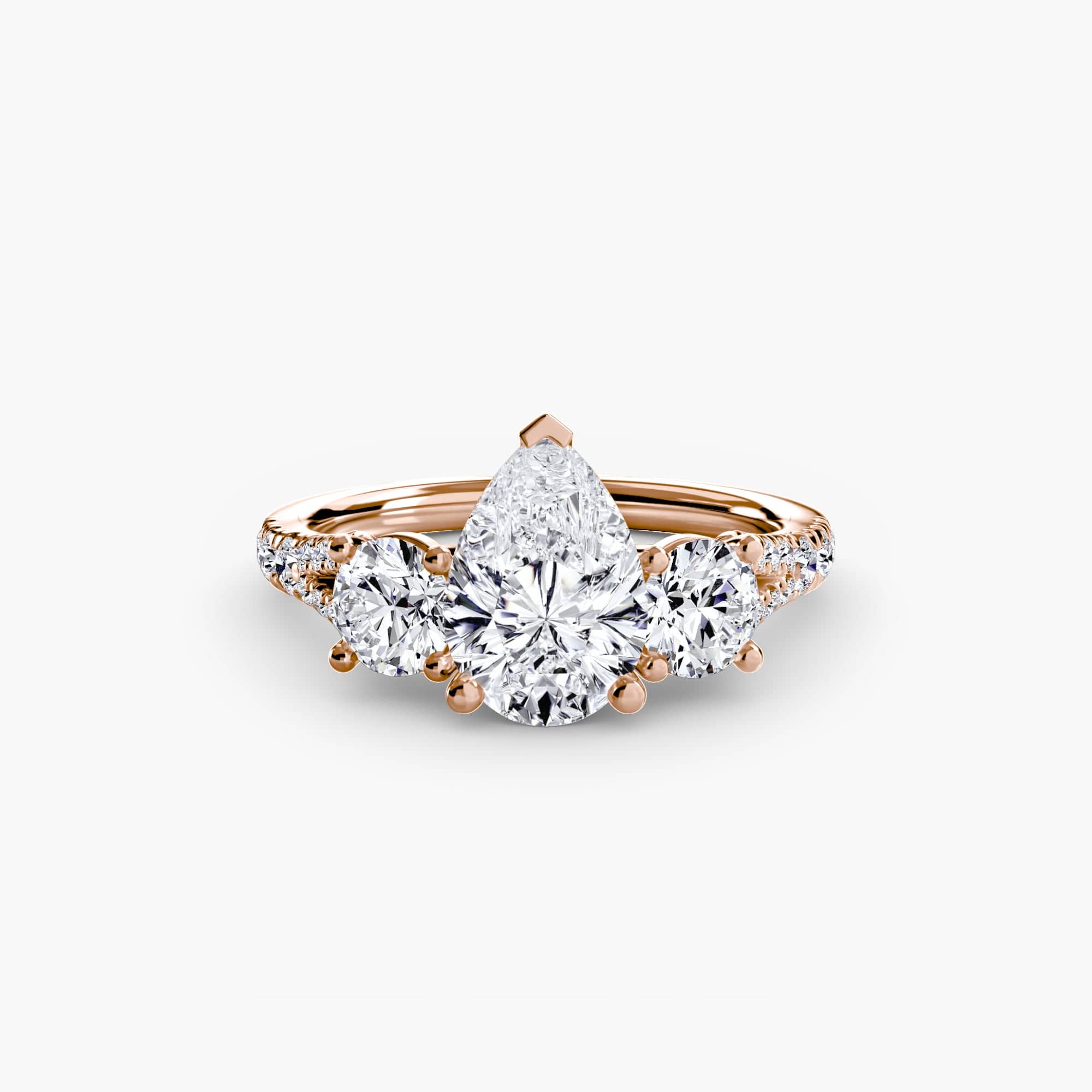 BW James Jewelers setting 9K Rose Gold / Pear Three-Stone with Pavé Band 3