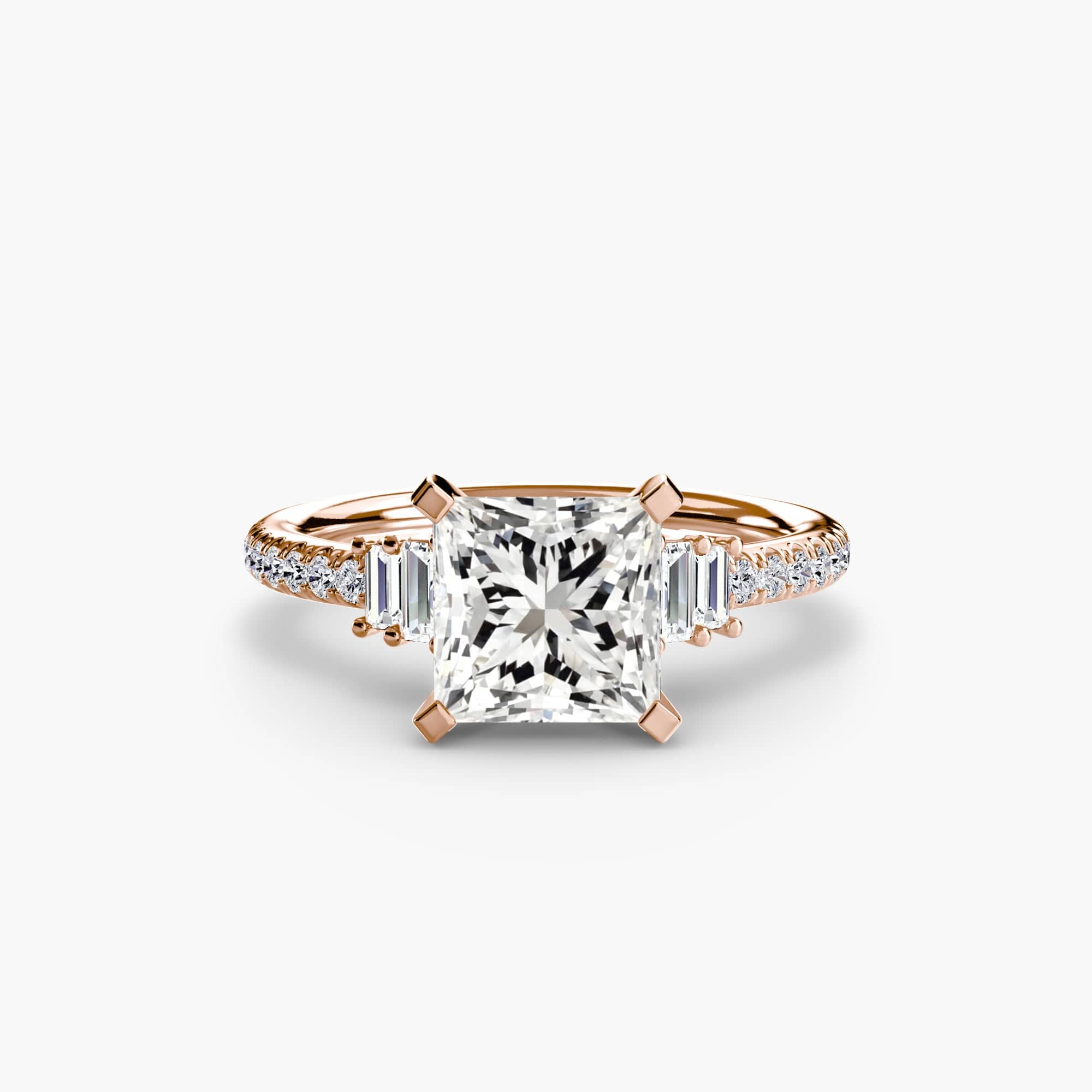 BW James Jewelers setting 9K Rose Gold / Princess Solitaire with Pavé 4