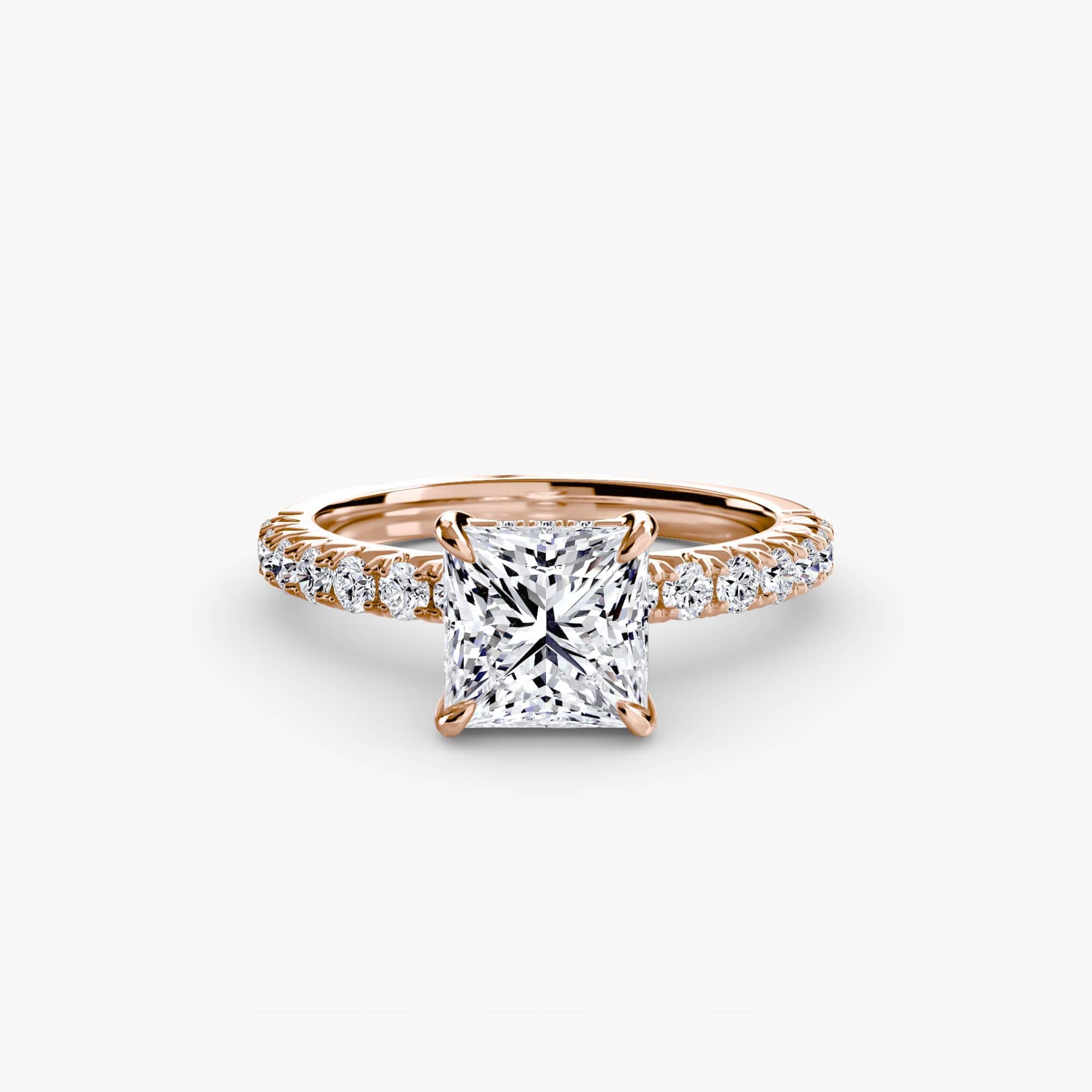 BW James Jewelers setting 9K Rose Gold / Princess Solitaire with Pavé 6