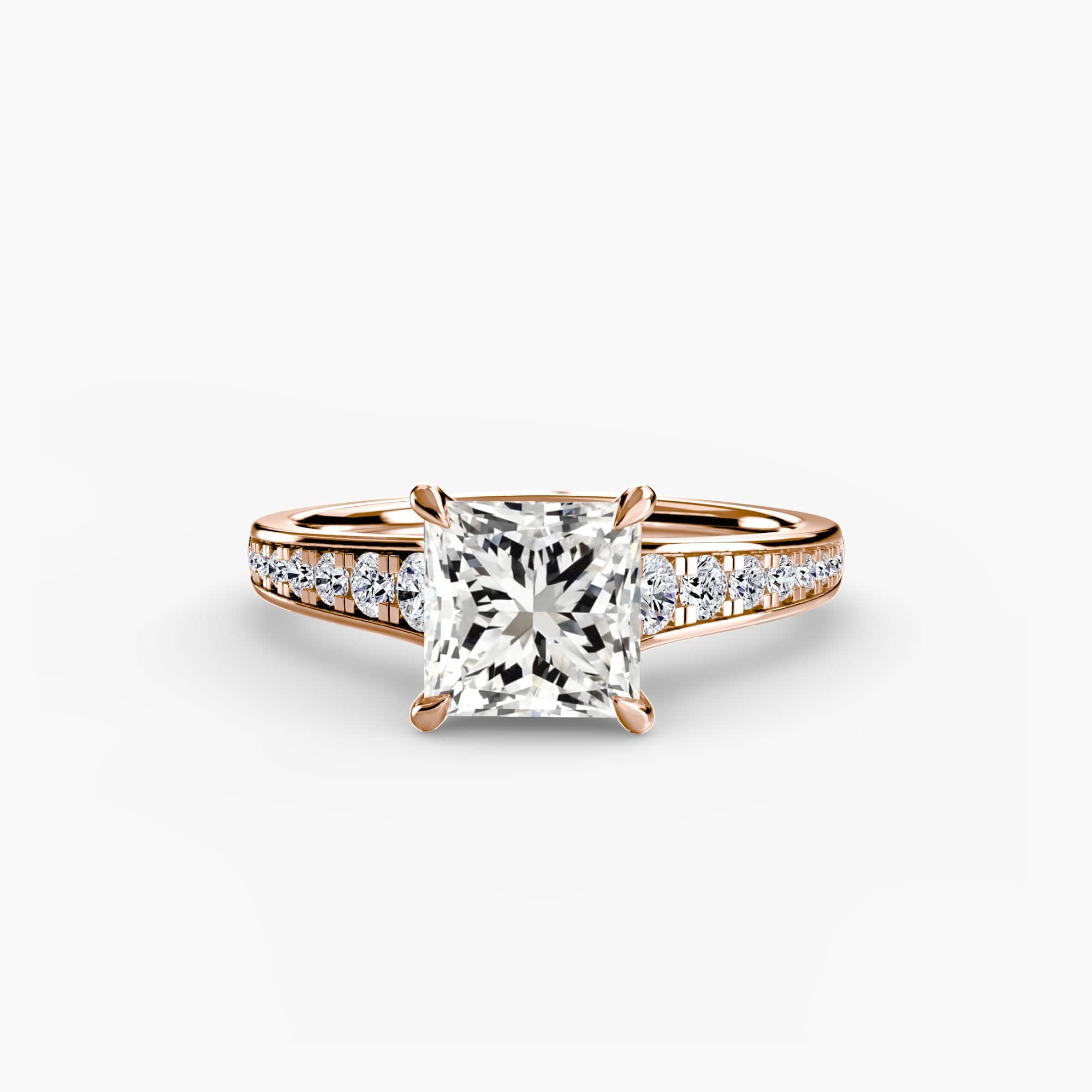 BW James Jewelers setting 9K Rose Gold / Princess Solitaire with Pavé 7