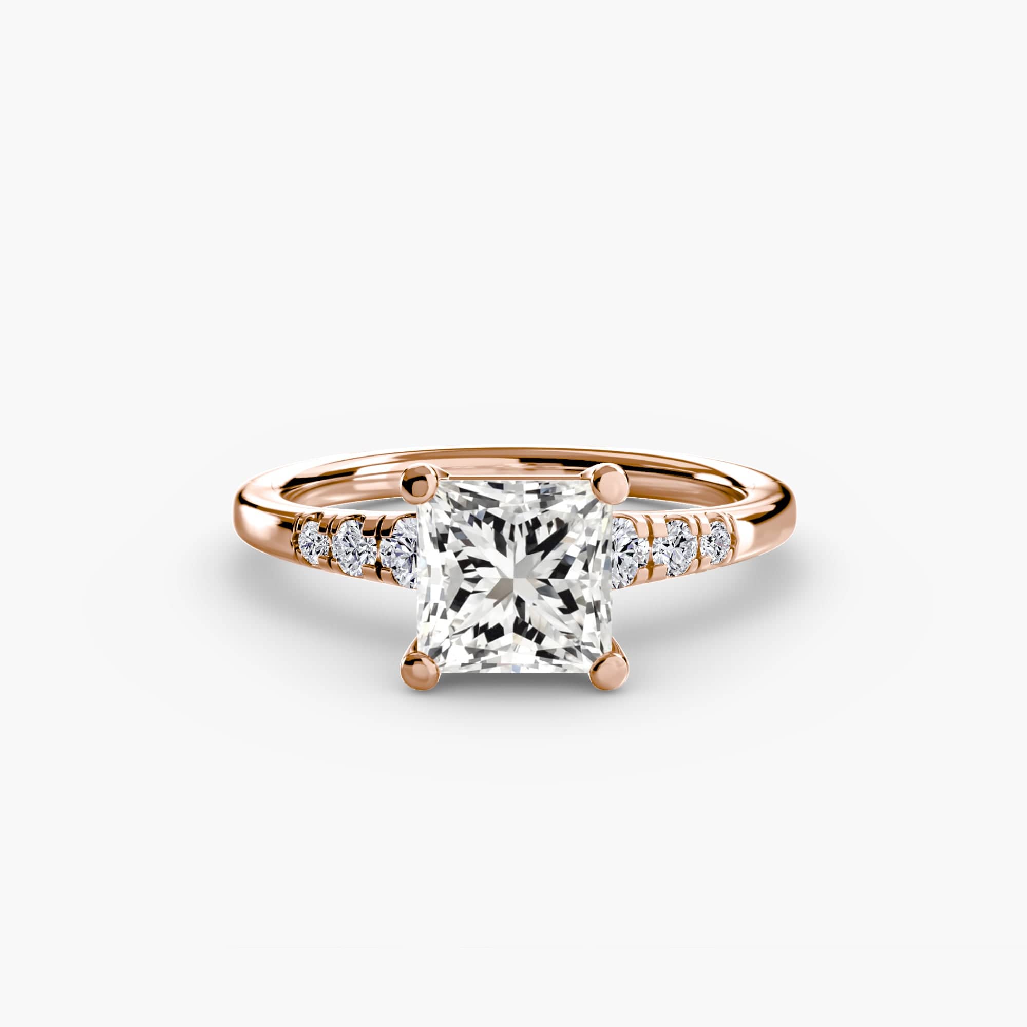 BW James Jewelers setting 9K Rose Gold / Princess Solitaire with Shoulder Accents