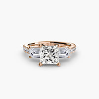 BW James Jewelers setting 9K Rose Gold / Princess Three-Stone Ring with Pavé Band 4