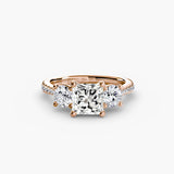 BW James Jewelers setting 9K Rose Gold / Princess Three-Stone with Pavé Band