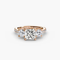 BW James Jewelers setting 9K Rose Gold / Princess Three-Stone with Pavé Band