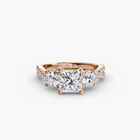 BW James Jewelers setting 9K Rose Gold / Princess Three-Stone with Pavé Band 2