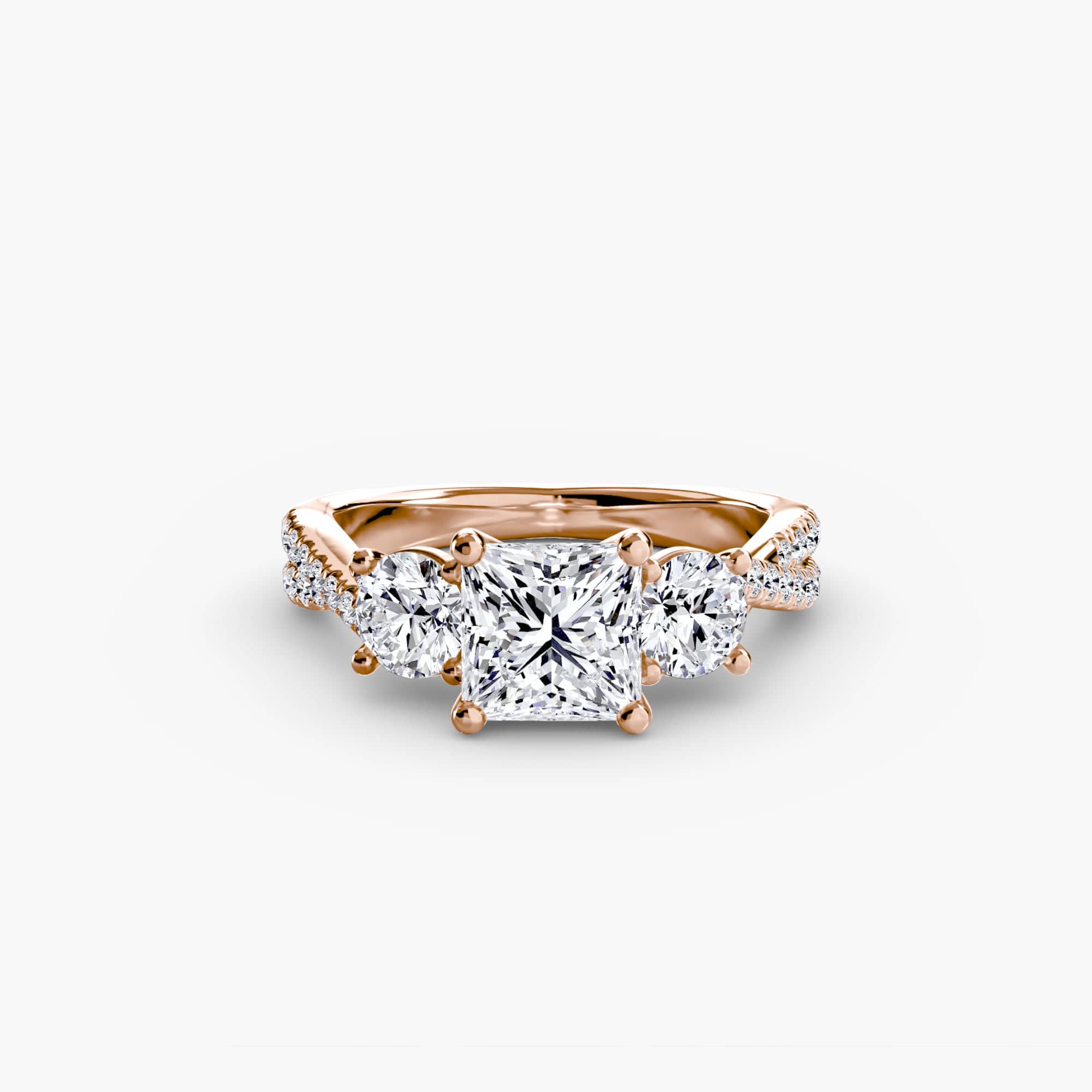 BW James Jewelers setting 9K Rose Gold / Princess Three-Stone with Pavé Band 2