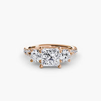 BW James Jewelers setting 9K Rose Gold / Princess Three-Stone with Pavé Band 3