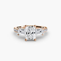 BW James Jewelers setting 9K Rose Gold / Radiant Three-Stone Ring with Pavé Band 4