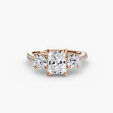 BW James Jewelers setting 9K Rose Gold / Radiant Three-Stone with Pavé Band