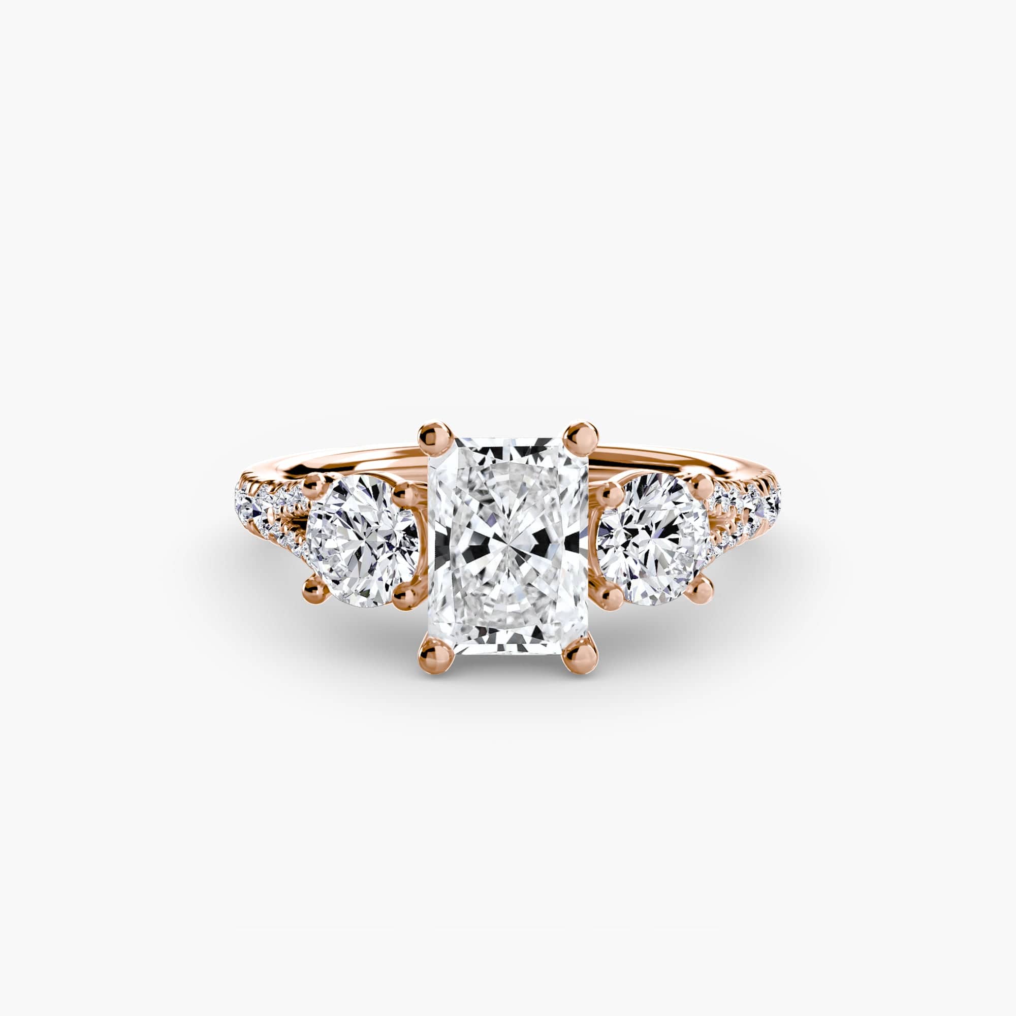BW James Jewelers setting 9K Rose Gold / Radiant Three-Stone with Pavé Band 3