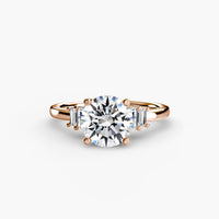 BW James Jewelers setting 9K Rose Gold / Round Baguette Accent Solitaire