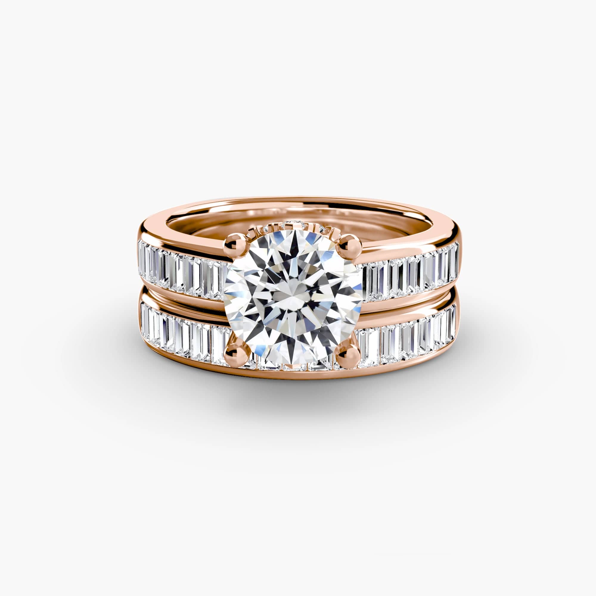 BW James Jewelers setting 9K Rose Gold / Round Baguette Channel Solitaire