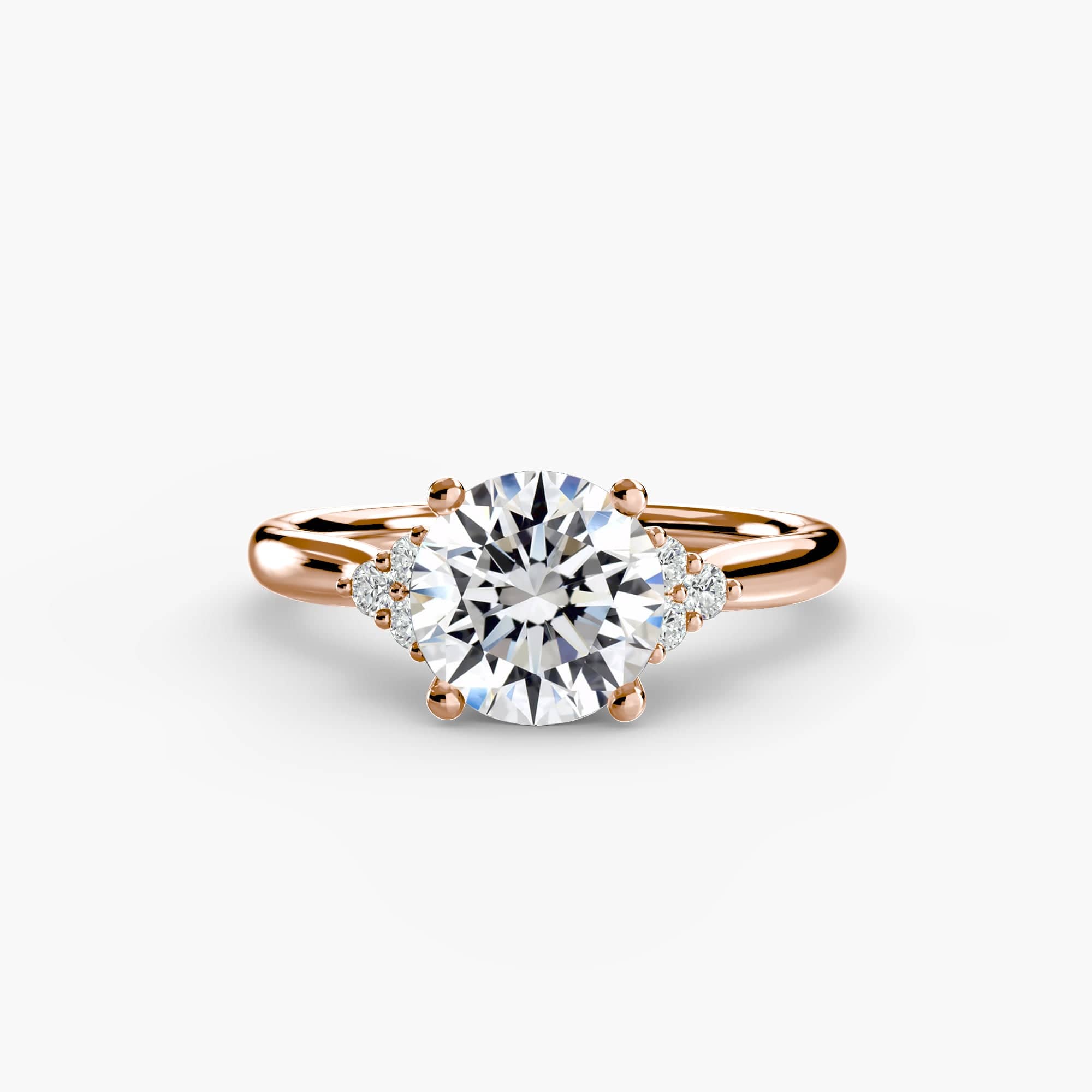 BW James Jewelers setting 9K Rose Gold / Round Solitaire with Cluster Shoulders