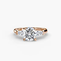 BW James Jewelers setting 9K Rose Gold / Round Three-Stone Ring (Baguette Side Stones)