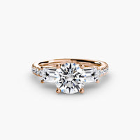 BW James Jewelers setting 9K Rose Gold / Round Three-Stone Ring with Pavé Band 4