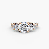 BW James Jewelers setting 9K Rose Gold / Round Three-Stone with Pavé Band