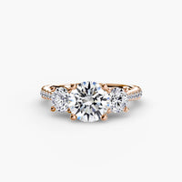 BW James Jewelers setting 9K Rose Gold / Round Three-Stone with Pavé Band