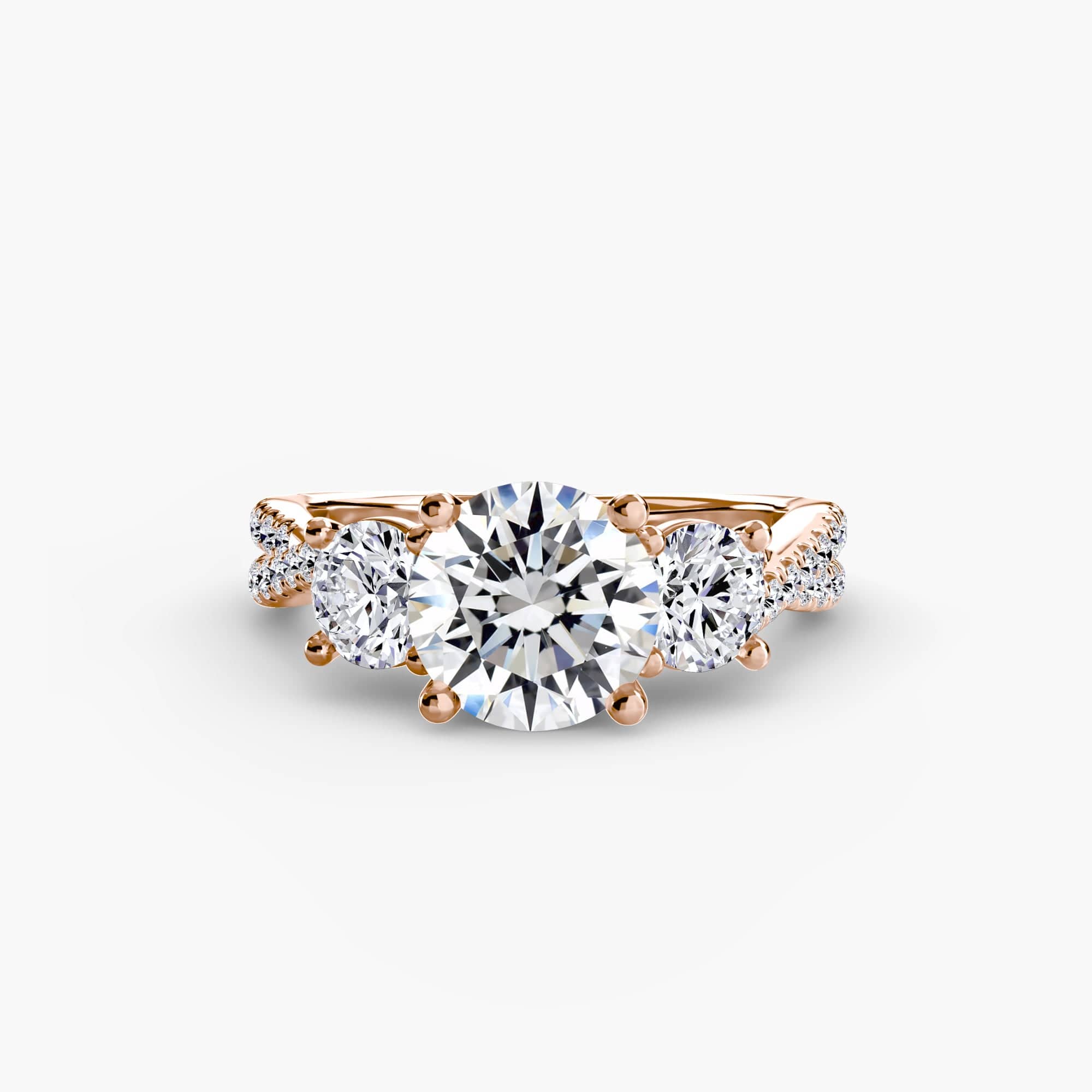 BW James Jewelers setting 9K Rose Gold / Round Three-Stone with Pavé Band 2