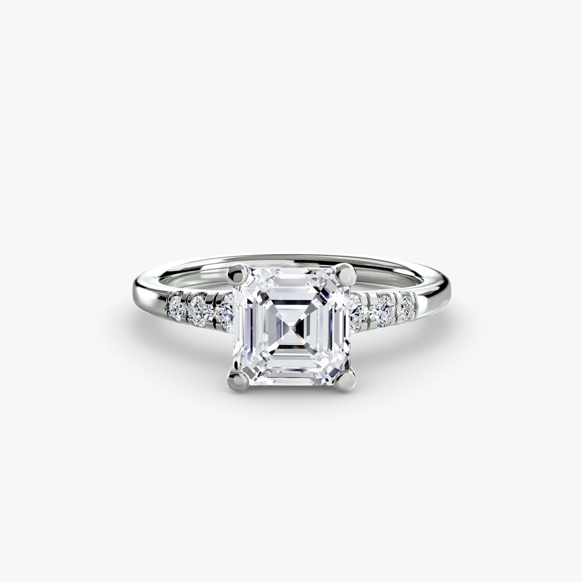 BW James Jewelers setting 9K White Gold / Asscher Solitaire with Shoulder Accents